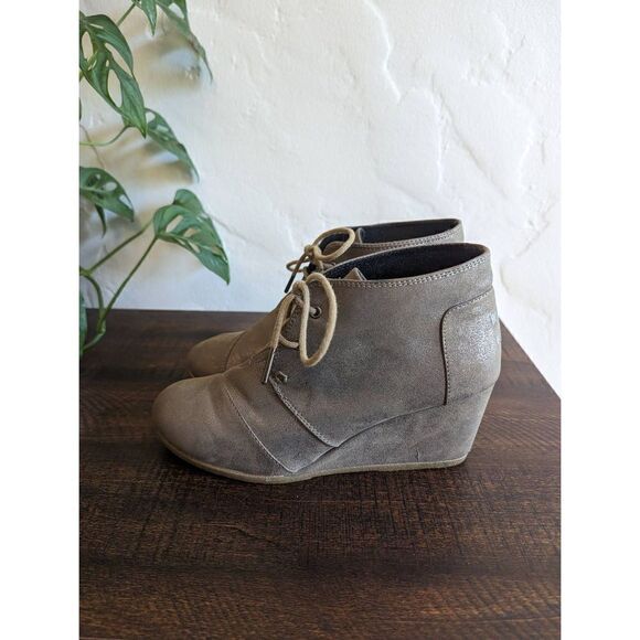 Toms Desert Wedge Gunmetal Metallic Lace-up Booties - Size 8 - Picture 2 of 8